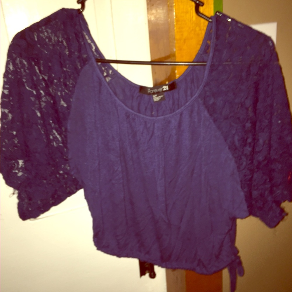 Forever 21 Blue Lace Batwing Top Size S